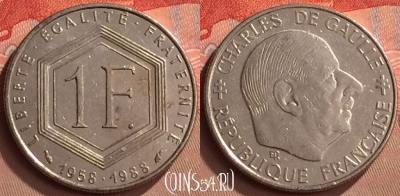 Франция 1 франк 1988 года, KM# 963, 254m-034