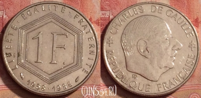 Франция 1 франк 1988 года, KM# 963, 329k-036
