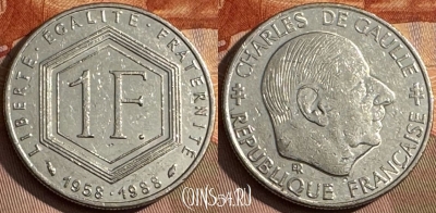 Франция 1 франк 1988 года, KM# 963, 376s-129