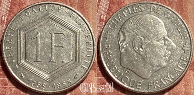 Франция 1 франк 1988 года, KM# 963, 381q-013 ♛
