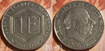 Франция 1 франк 1988 года, KM# 963, 493р-029