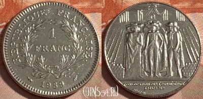 Франция 1 франк 1989 года, KM# 967, 490р-052 ♛