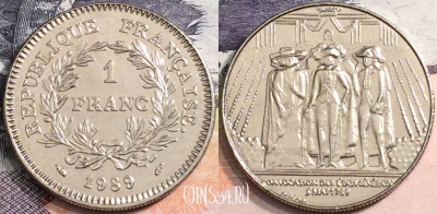 Франция 1 франк 1989 года, KM# 967, a088-072