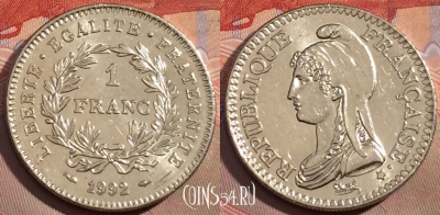 Франция 1 франк 1992 года, KM# 1004, 153a-105