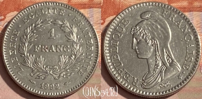 Франция 1 франк 1992 года, KM# 1004, 347p-071 ♛