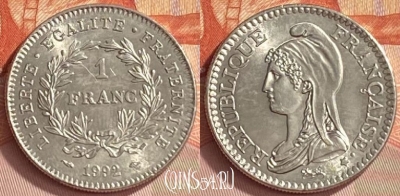 Франция 1 франк 1992 года, KM# 1004, 407o-057