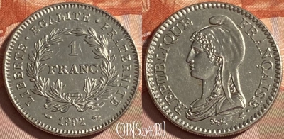 Франция 1 франк 1992 года, KM# 1004, 490р-021