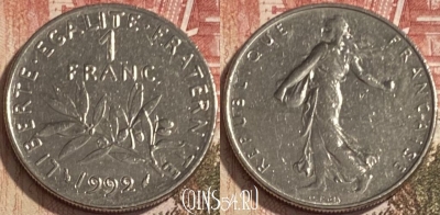 Франция 1 франк 1992 года, KM# 925, 092s-009