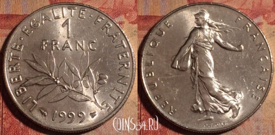 Франция 1 франк 1999 года, KM# 925, 176a-021