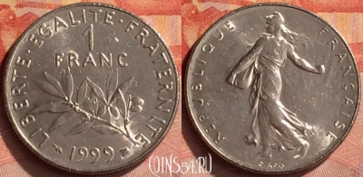 Франция 1 франк 1999 года, KM# 925, 281n-042
