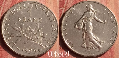 Франция 1 франк 1999 года, KM# 925, 388n-018