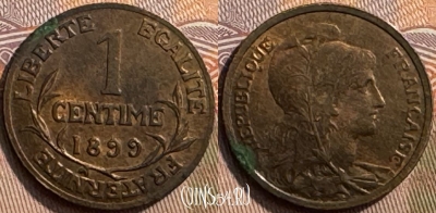 Франция 1 сантим 1899 года, KM# 840, 261s-072 ♛