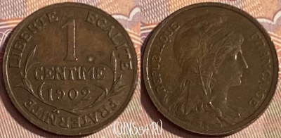 Франция 1 сантим 1902 года, KM# 840, 372p-065 ♛