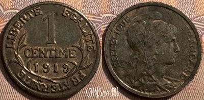 Франция 1 сантим 1919 года, KM# 840, 266s-027 ♛
