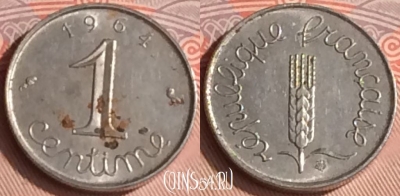 Франция 1 сантим 1964 года, KM# 928, 311o-065