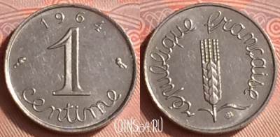 Франция 1 сантим 1964 года, KM# 928, 334o-117 ♛