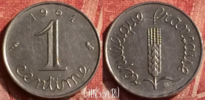 Франция 1 сантим 1964 года, KM# 928, 374o-071