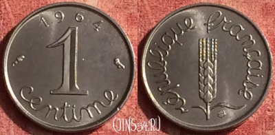Франция 1 сантим 1964 года, KM# 928, 374o-134 ♛