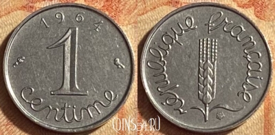 Франция 1 сантим 1964 года, KM# 928, 447o-102