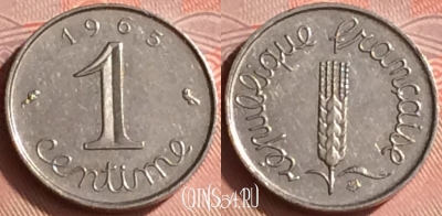 Франция 1 сантим 1965 года, KM# 928, 334o-104