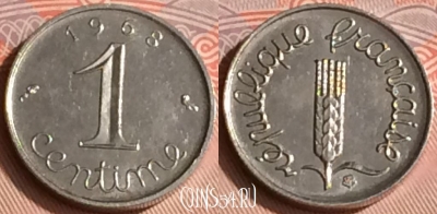Франция 1 сантим 1968 года, KM# 928, 314o-047