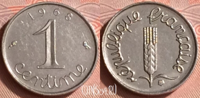 Франция 1 сантим 1968 года, KM# 928, 334o-111