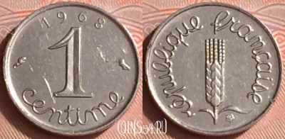 Франция 1 сантим 1968 года, KM# 928, 335o-043