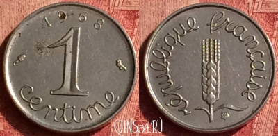 Франция 1 сантим 1968 года, KM# 928, 356o-009