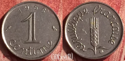 Франция 1 сантим 1968 года, KM# 928, 364o-120