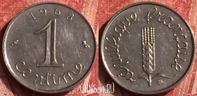 Франция 1 сантим 1968 года, KM# 928, 364o-121