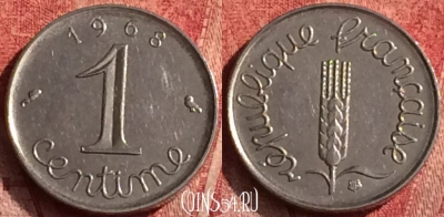 Франция 1 сантим 1968 года, KM# 928, 374o-084