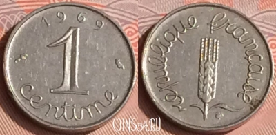 Франция 1 сантим 1969 года, KM# 928, 311o-060