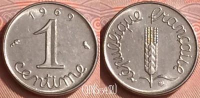 Франция 1 сантим 1969 года, KM# 928, 335o-042