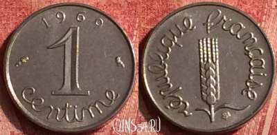 Франция 1 сантим 1969 года, KM# 928, 364o-115