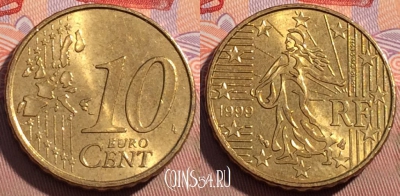 Франция 10 евроцентов 1999 года, KM# 1285, 093c-128