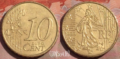 Франция 10 евроцентов 1999 года, KM# 1285, 261a-077