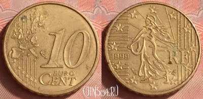 Франция 10 евроцентов 1999 года, KM# 1285, 333o-090