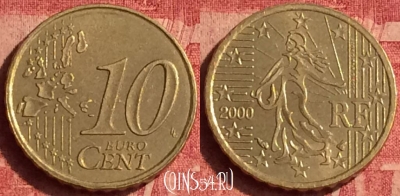 Франция 10 евроцентов 2000 года, KM# 1285, 383o-027