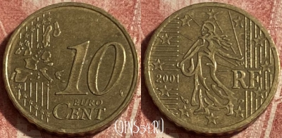 Франция 10 евроцентов 2001 года, KM# 1285, 303p-018