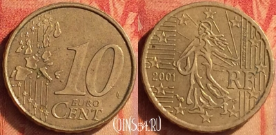 Франция 10 евроцентов 2001 года, KM# 1285, 445o-015