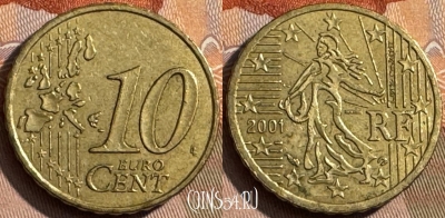 Франция 10 евроцентов 2001 года, KM# 1285, 467s-542