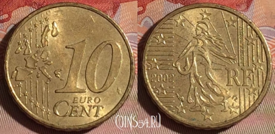 Франция 10 евроцентов 2002 года, KM# 1285, 078c-100