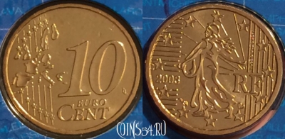 Франция 10 евроцентов 2003 года, KM# 1285, BU, 401n-126 ♛