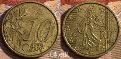 Франция 10 евроцентов 2003 года, KM# 1295, 437s-085