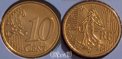 Франция 10 евроцентов 2005 года, KM# 1285, BU, 401n-054 ♛