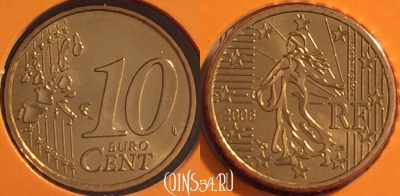 Франция 10 евроцентов 2006 года, KM# 1285, BU, 401n-062 ♛