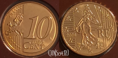 Франция 10 евроцентов 2008 года, KM# 1410, BU, 401n-078 ♛