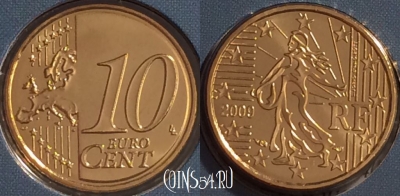Франция 10 евроцентов 2009 года, KM# 1410, BU, 401n-086 ♛