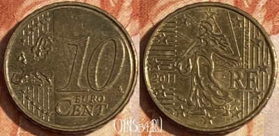 Франция 10 евроцентов 2011 года, KM# 1410, 167r-001