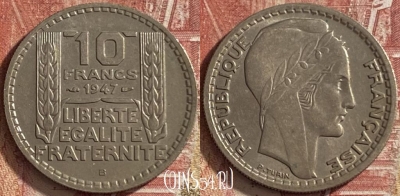 Франция 10 франков 1947 B, large head, KM# 908, 061p-027
